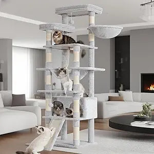 Tall Multi-Level Cat Tree – 78-Inch Indoor Cat Tower with Plush Perches, Condo, Scratching Board, and Large Caves