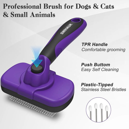Self-Cleaning Pet Slicker Brush – Gentle Grooming & Deshedding Tool for Dogs & Cats with Long or Short Hair