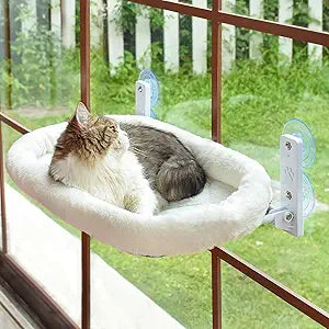 Cordless Cat Window Perch – Indoor Cat Hammock Bed with Suction Cups, Metal Frame, and Soft Cover