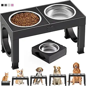 Elevated Dog Bowl – Adjustable Raised Food & Water Stand for Medium & Large Dogs, 1L Bowls, 5 Height Options