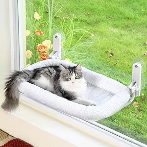 Foldable Cat Window Hammock – Cordless Indoor Perch with Washable Cover and Sturdy Metal Frame for Large Cats