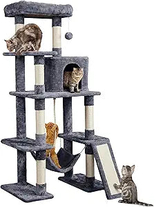 Large Multi-Level Cat Tree – 63-Inch Tall Tower with Sisal Scratching Posts, Condo, Hammock, Dangling Ball, and Platforms