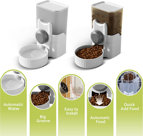 Automatic Hanging Pet Feeder & Water Dispenser – 1L Food Bowl and Bottle Set for Small Pets, Crates & Cages