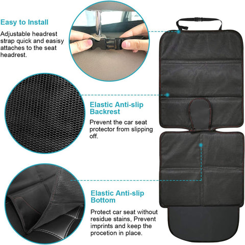 Car Seat Protector (2-Pack) – Waterproof, Thick-Padded Universal Cover with Mesh Pockets for Baby, Child Car Seats & Pets