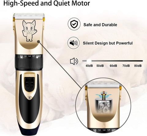 Cordless Pet Hair Clippers – Low-Noise Dog & Cat Grooming Kit for Home Trimming