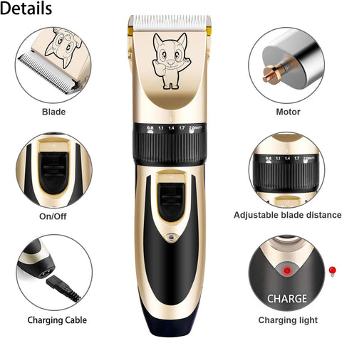 Cordless Pet Hair Clippers – Low-Noise Dog & Cat Grooming Kit for Home Trimming