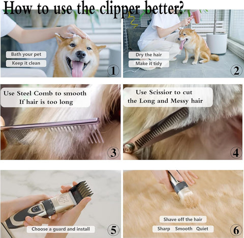 Cordless Pet Hair Clippers – Low-Noise Dog & Cat Grooming Kit for Home Trimming