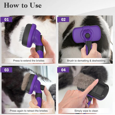 Self-Cleaning Pet Slicker Brush – Gentle Grooming & Deshedding Tool for Dogs & Cats with Long or Short Hair
