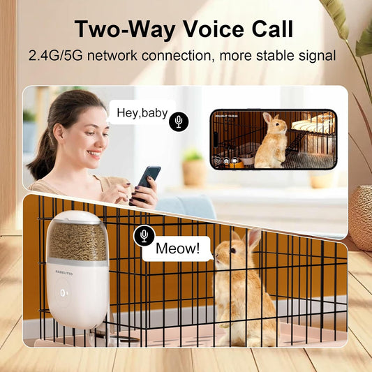 Smart Automatic Rabbit Feeder with Camera – WiFi App Control, Timed Food Dispenser for Rabbits, Guinea Pigs & Small Pets