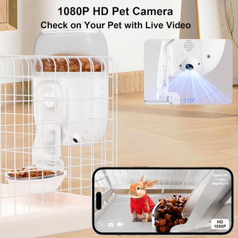 Smart Automatic Rabbit Feeder with Camera – WiFi App Control, Timed Food Dispenser for Rabbits, Guinea Pigs & Small Pets