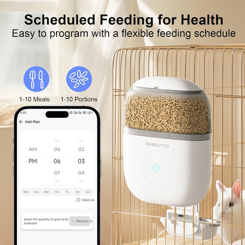 Smart Automatic Rabbit Feeder with Camera – WiFi App Control, Timed Food Dispenser for Rabbits, Guinea Pigs & Small Pets