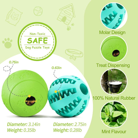 Dog Puzzle Toy 2-Pack – Interactive Treat Dispensing Toys, Durable Puppy Chew Balls for Teething, Teeth Cleaning & Slow Feeding