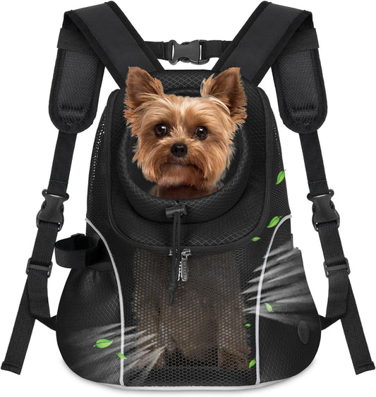Pet Dog Carrier Backpack Small Dog Front Backpack Ventilated Mesh Dog Travel Back Pack with Safety Belt for Travel Hiking Cycling Outdoor Adventures (Size M: 5-9 lbs, Black)