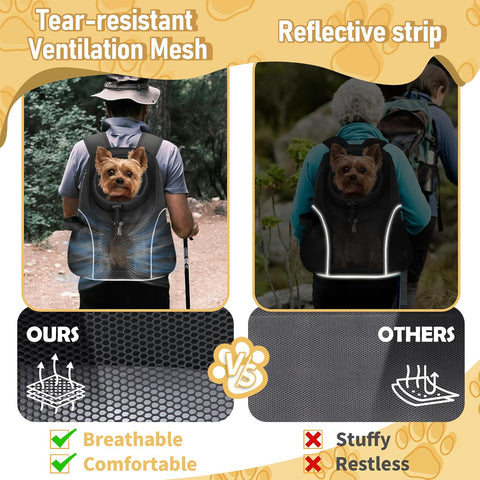 Pet Dog Carrier Backpack Small Dog Front Backpack Ventilated Mesh Dog Travel Back Pack with Safety Belt for Travel Hiking Cycling Outdoor Adventures (Size M: 5-9 lbs, Black)