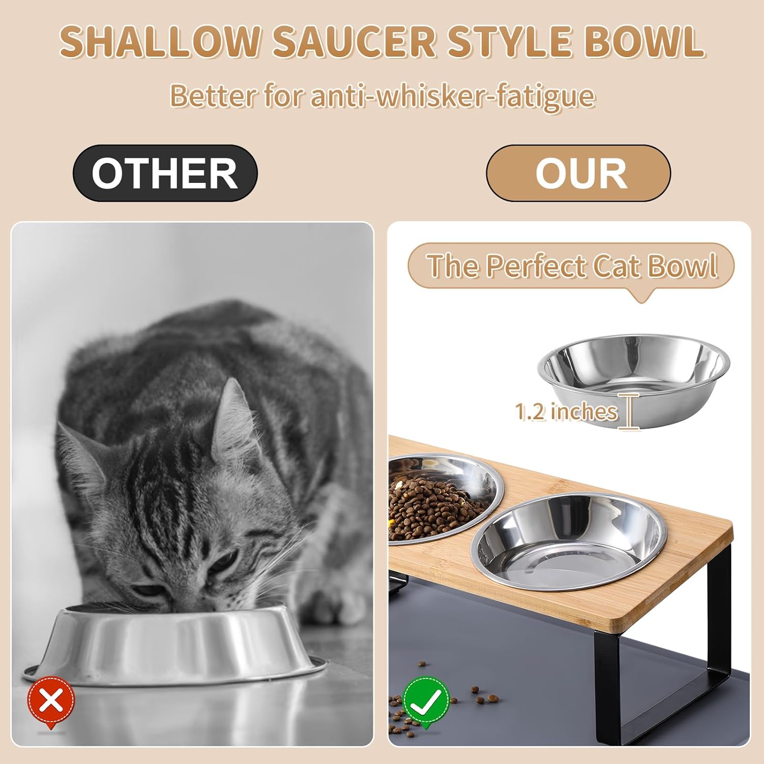 Elevated cat bowls feeding set