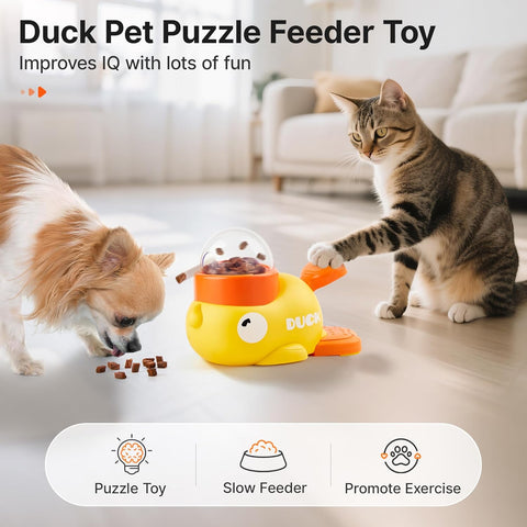 Potaroma Cat Puzzle Treat Dispenser, Interactive Duck-Shaped Enrichment Toy for Cats and Small Dogs, IQ Training and Exercise 8.6 Inches