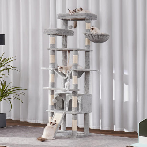 Tall Multi-Level Cat Tree – 78-Inch Indoor Cat Tower with Plush Perches, Condo, Scratching Board, and Large Caves