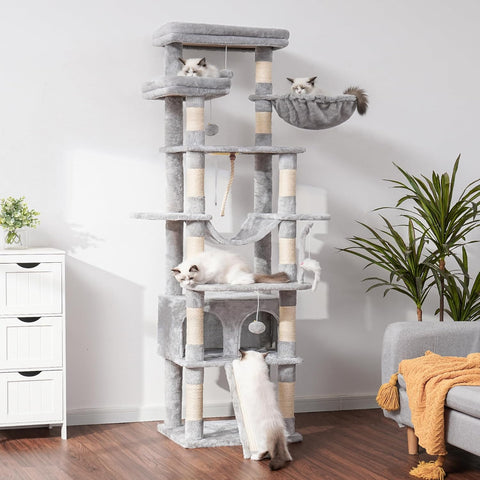 Tall Multi-Level Cat Tree – 78-Inch Indoor Cat Tower with Plush Perches, Condo, Scratching Board, and Large Caves