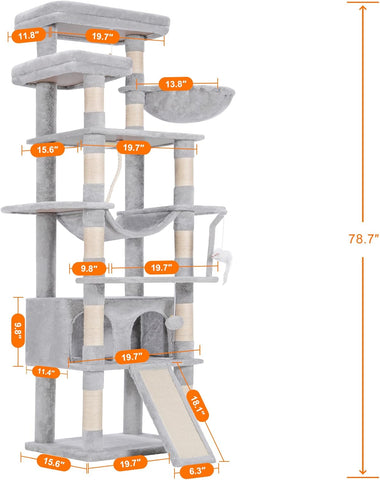 Tall Multi-Level Cat Tree – 78-Inch Indoor Cat Tower with Plush Perches, Condo, Scratching Board, and Large Caves
