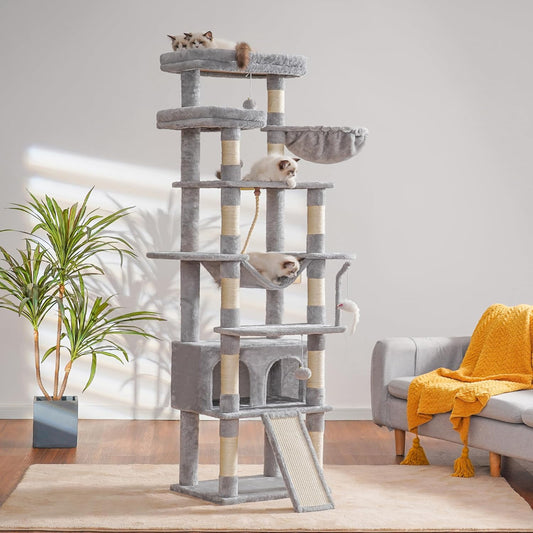 Tall Multi-Level Cat Tree – 78-Inch Indoor Cat Tower with Plush Perches, Condo, Scratching Board, and Large Caves