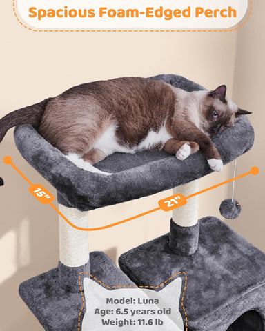 Large Multi-Level Cat Tree – 63-Inch Tall Tower with Sisal Scratching Posts, Condo, Hammock, Dangling Ball, and Platforms