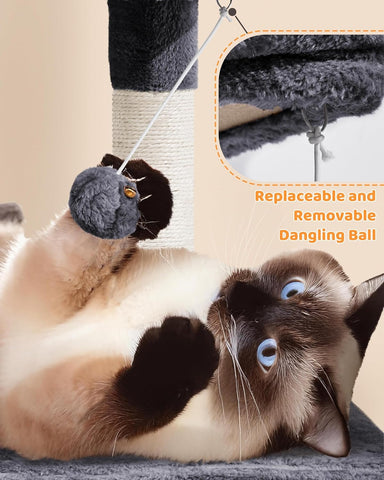 Large Multi-Level Cat Tree – 63-Inch Tall Tower with Sisal Scratching Posts, Condo, Hammock, Dangling Ball, and Platforms