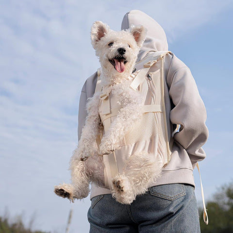 Dog Front Carrier Backpacks for Small Dogs, Legs Out Pet Carrier Sling Backpack with Adjustable Padded Ventilated Shoulder Straps, Easy-Fit for Traveling Hiking Camping