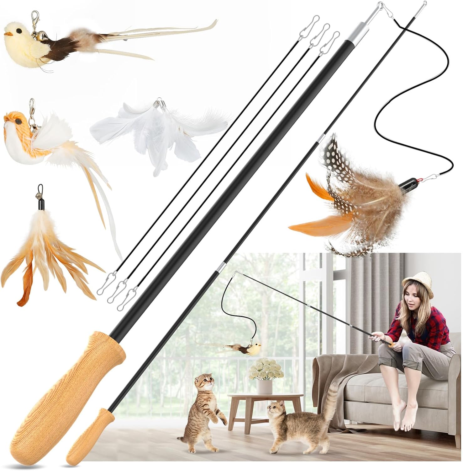 Rosaui Interactive Cat Teaser Wand Toy