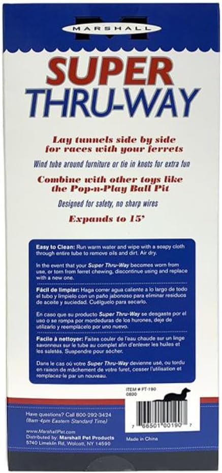 Marshall Super Thru-Way Tunnel for Ferrets – 15 ft – Encourages Play, Burrowing & Exploration – Flexible, Durable Design for Small Animal Enrichment