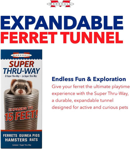 Marshall Super Thru-Way Tunnel for Ferrets – 15 ft – Encourages Play, Burrowing & Exploration – Flexible, Durable Design for Small Animal Enrichment