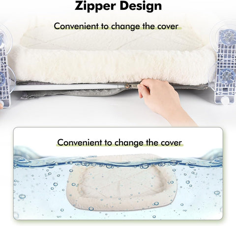 Cordless Cat Window Perch – Indoor Cat Hammock Bed with Suction Cups, Metal Frame, and Soft Cover