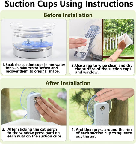 Cordless Cat Window Perch – Indoor Cat Hammock Bed with Suction Cups, Metal Frame, and Soft Cover