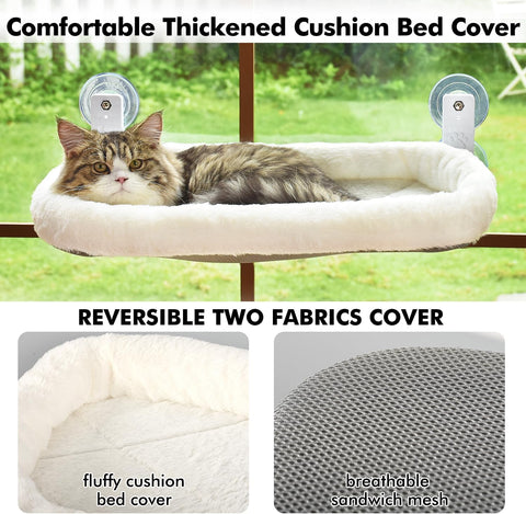 Cordless Cat Window Perch – Indoor Cat Hammock Bed with Suction Cups, Metal Frame, and Soft Cover