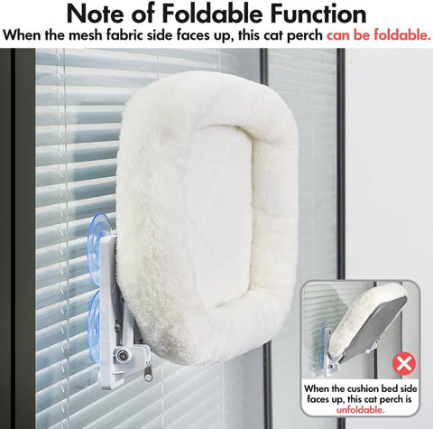 Cordless Cat Window Perch – Indoor Cat Hammock Bed with Suction Cups, Metal Frame, and Soft Cover