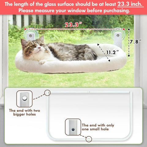 Cordless Cat Window Perch – Indoor Cat Hammock Bed with Suction Cups, Metal Frame, and Soft Cover