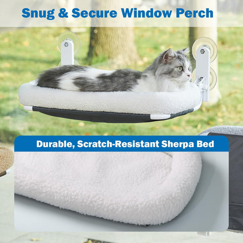 Foldable Cat Window Hammock – Cordless Indoor Perch with Washable Cover and Sturdy Metal Frame for Large Cats