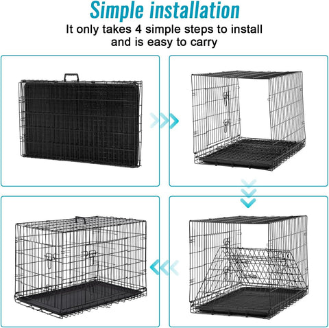 Dog Crate for Small Dogs – 24-Inch Folding Metal Wire Cage with Double Door, Divider Panel, Indoor/Outdoor Kennel, Leak-Proof Plastic Tray