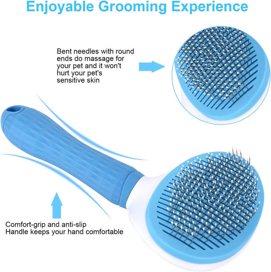 Self-Cleaning Slicker Brush – Pet Grooming & Shedding Brush for Dogs, Cats & Rabbits, Easy Undercoat Removal, Massaging Tool