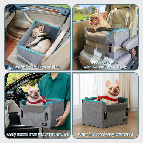 PETSFIT Dog Car Seats for Small Dogs, Patent Safe Buckles Dog Booster Car Seat, Cat Cars Seat with Safety Belt, Suitable for Small Pets Up to 25lbs (Grey)