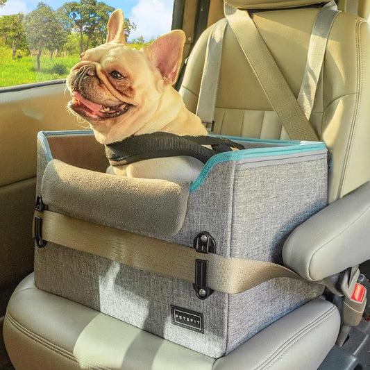 PETSFIT Dog Car Seats for Small Dogs, Patent Safe Buckles Dog Booster Car Seat, Cat Cars Seat with Safety Belt, Suitable for Small Pets Up to 25lbs (Grey)
