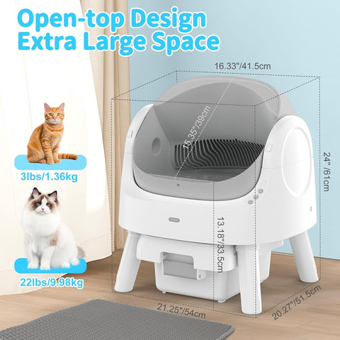 Self-Cleaning Cat Litter Box – Automatic Litter Box for Multiple Cats with Safety Features and Open-Top Design