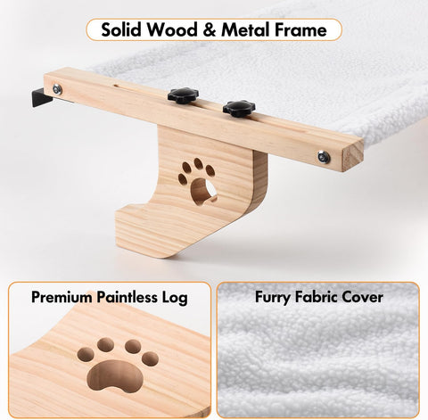 Cat Window Perch Hammock – Sturdy Adjustable Window Seat with Cushion, Wood and Metal Frame for Large Cats
