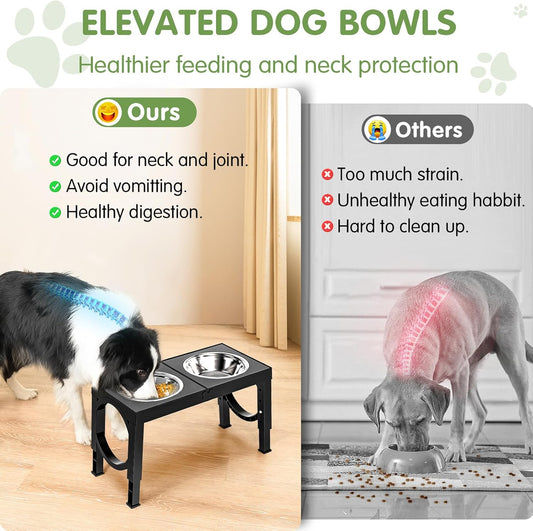 Elevated Dog Bowl – Adjustable Raised Food & Water Stand for Medium & Large Dogs, 1L Bowls, 5 Height Options