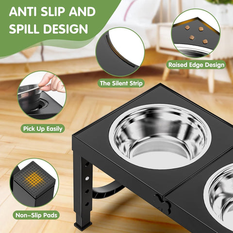 Elevated Dog Bowl – Adjustable Raised Food & Water Stand for Medium & Large Dogs, 1L Bowls, 5 Height Options
