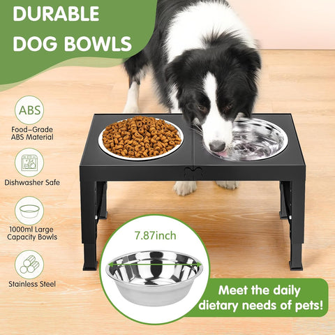 Elevated Dog Bowl – Adjustable Raised Food & Water Stand for Medium & Large Dogs, 1L Bowls, 5 Height Options