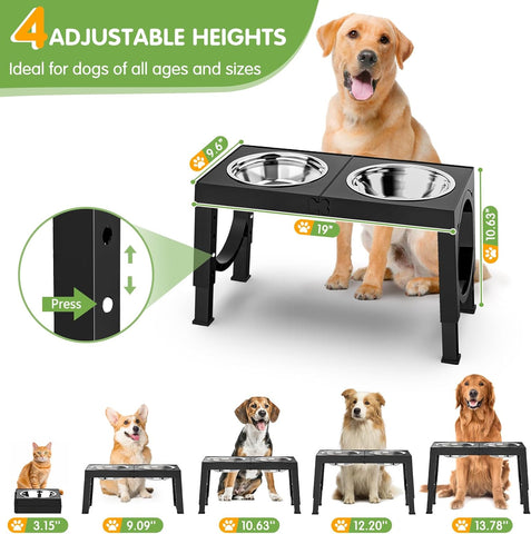 Elevated Dog Bowl – Adjustable Raised Food & Water Stand for Medium & Large Dogs, 1L Bowls, 5 Height Options