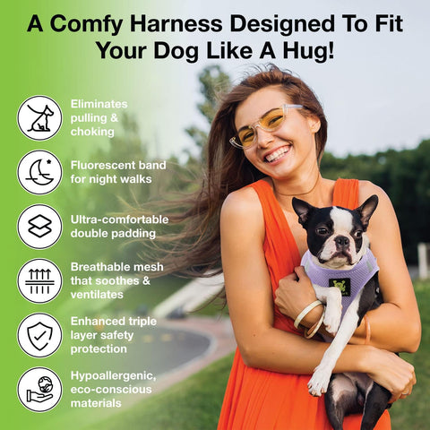 EcoBark Dog Harness - Teacup Dog XXXS Small Dogs - Step in Mesh No Pull Mini Body Vest Halter - Puppy Harness - Toy Breed Harness Vest Under 5 pounds lbs (XXXS, Lavender)