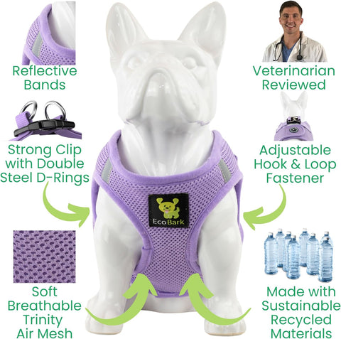 EcoBark Dog Harness - Teacup Dog XXXS Small Dogs - Step in Mesh No Pull Mini Body Vest Halter - Puppy Harness - Toy Breed Harness Vest Under 5 pounds lbs (XXXS, Lavender)