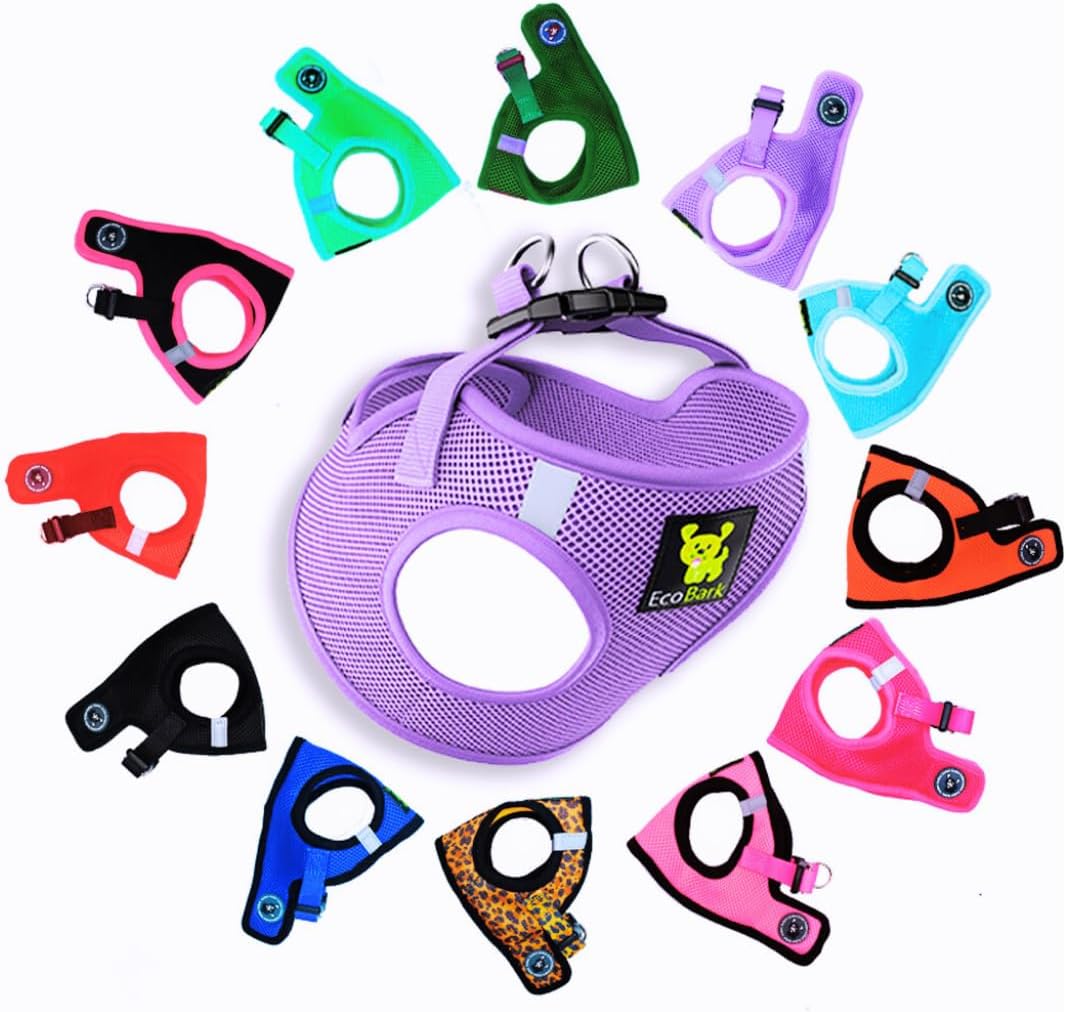 EcoBark Dog Harness - Teacup Dog XXXS Small Dogs - Step in Mesh No Pull Mini Body Vest Halter - Puppy Harness - Toy Breed Harness Vest Under 5 pounds lbs (XXXS, Lavender)