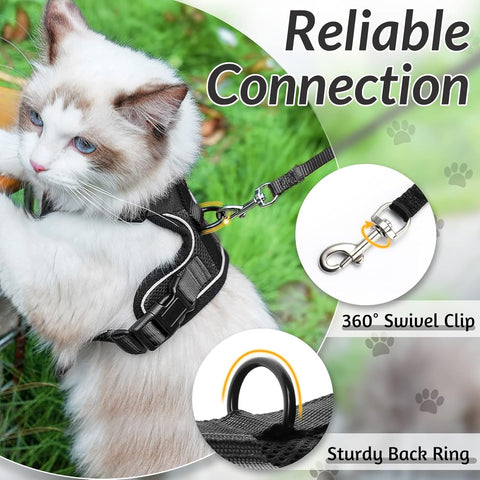 Cat Harness & Leash – Escape-Proof Soft Adjustable Vest with Reflective Strip, Breathable & Easy Control for Walking